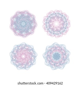 Guilloche. It can be used as a protective layer for the certificates, diplomas, banknotes. Set. Blue and pink.