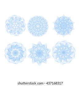 Guilloche. It can be used as a protective layer for the certificates, banknotes, diplomas. Set. Blue.