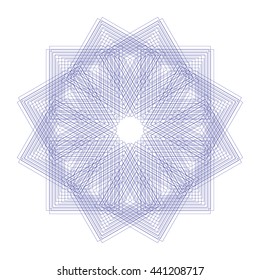 Guilloche. It can be used as a protective layer for the certificates, diplomas, banknotes.Vector element. Rosette for Play Money or Other Security Papers.