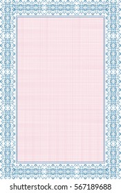 Guilloche. It can be used as a protective layer for the certificates, diplomas. Template. Blue frame.