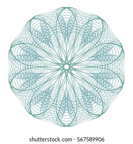 Guilloche. It can be used as a protective layer for the certificates, diplomas, banknotes. Pattern Rosette for Fake Money or Other Security Papers - Vector Illustration. Digital watermark.