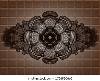 Guilloche chocolate realistic emblem. Brown exquisite background. Artistic illustration. 