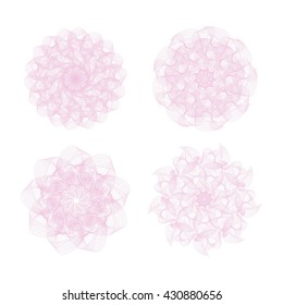 Guilloche. Collection. Pink. It can be used as a protective layer for the certificates, diplomas, banknotes. 