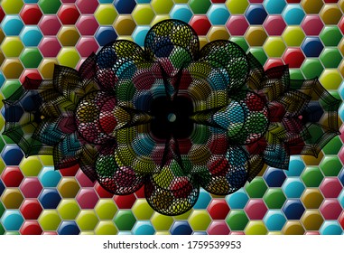 Guilloche Colorful badge. Hexagon fashionable background. Illustration. 