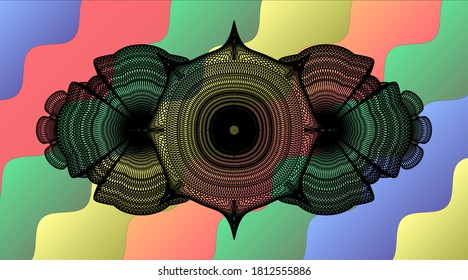 Guilloche Colorful candy multicolored emblem.Curvy exquisite background. Illustration. 