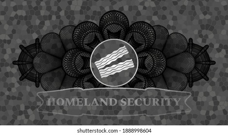 Guilloche Decoration Bacon Icon And Homeland Security Text Stone Wall Realistic Badge. Rock Luxurious Background. Illustration. 