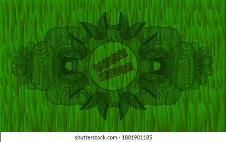 Guilloche decoration bacon icon inside grass pasture emblem. Eco handsome background. Intense illustration. 