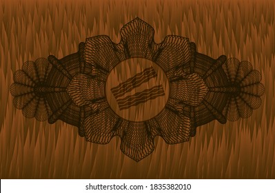 Guilloche decoration bacon icon inside Brown fur emblem. Animal fashionable background. Intense illustration. 
