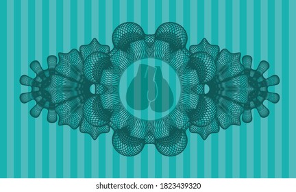 Guilloche decoration boxing gloves icon inside Turquoise emblem. Bars fashionable background. Artistic illustration. 