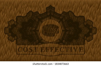 Guilloche decoration Cheese icon and Cost effective text Hairy Brown fur badge. Pet luxurious background. Vector illustration. 
