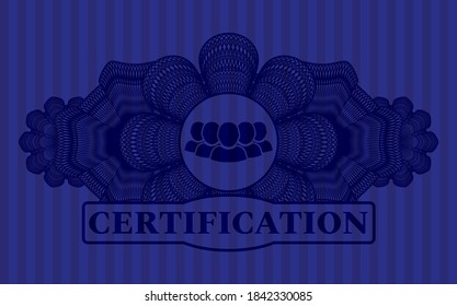 Guilloche decoration Community icon and Certification text Blue badge. Bars handsome background. Illustration. 