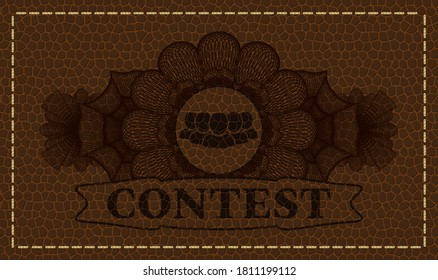 Guilloche decoration Community icon and Contest text leather badge. Wallet graceful background. Illustration. 