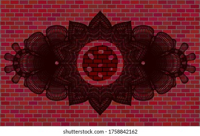 Guilloche Dekoration Cookie Symbol in Ziegelstein Wand-Abzeichen. Tiles würdevollem Hintergrund. Intensive Illustration. 