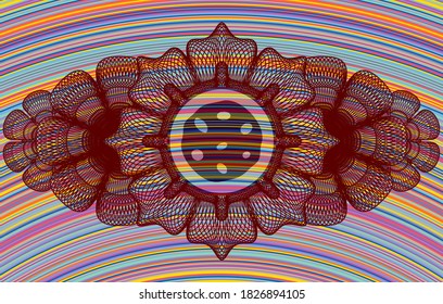 Guilloche decoration cookie icon inside colorful realistic badge. Showy graceful background. Illustration. 