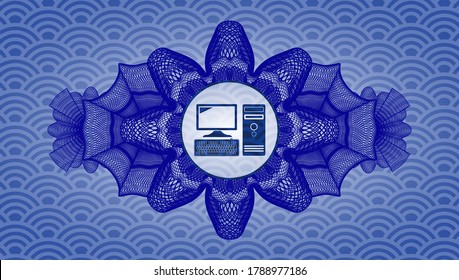 Guilloche decoración computadora de escritorio icono dentro del patrón japonés azul patrón emblema realista. Fondo geométrico elegante. Ilustración vectorial. 