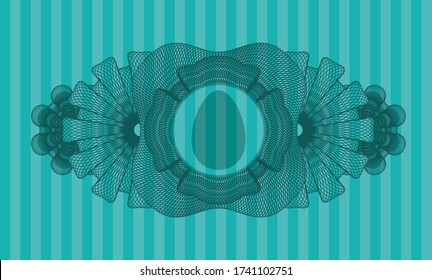 Icono de huevo decorativo Guilloche dentro del emblema realista Turquoise. Los bares de lujo. Ilustración artística. 