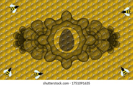 Guilloche dekorieren Ei-Ikone in süßen Honig Abzeichen. Imkerei, klassischer Hintergrund. Vektorgrafik. 