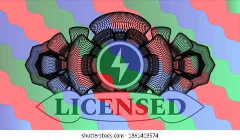 Guilloche decoration Energy icon and licensed text Colorful candy realistic emblem. Curvy delicate background. Intense illustration. 