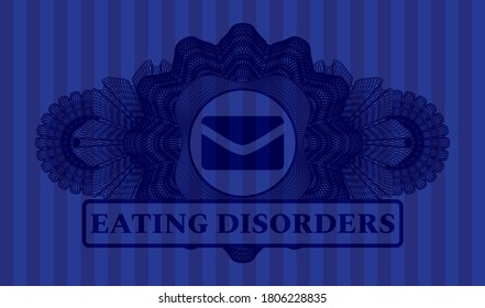 Guilloche decoration envelope icon and Eating disorders text Blue badge. Bars fashionable background. Intense illustration. 