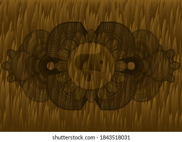 Guilloche decoration megaphone icon inside Brown fur realistic emblem. Pet luxurious background. Illustration. 