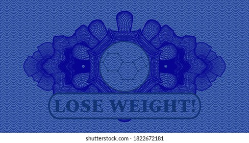 Guilloche decoration molecule icon and Lose Weight! text blue color japanese pattern realistic emblem. Geometric luxurious background. Intense illustration. 