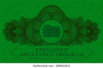 Guilloche Decoration Open Folder Icon And Employee Assistance Program Text Grass Turf Emblem. Eco Fashionable Background. Artistic Illustration. 