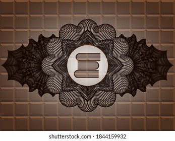 Guilloche decoration stack of books icon inside chocolate realistic emblem. Brown fancy background. Vector illustration. 