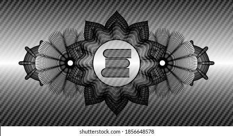 Guilloche Dekorationsstapel von Büchern Symbol in Kohlefaser-Emblem. Polymerstruktur, zarter Hintergrund. Künstlerische Illustration. 