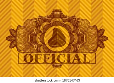 Guilloche decoration Steak icon and Official text abstract orange color badge. Geometric classic background. Illustration. 