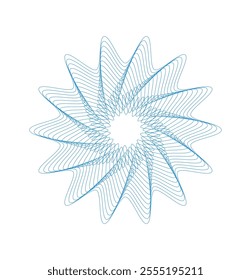 Guilloche decorative element forming a circular rosette with thin blue lines creating a hypnotic effect