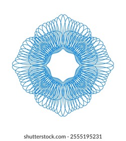 Guilloche decorative element forming a circular rosette with thin blue lines creating a hypnotic effect