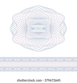Guilloche decorative elements and border. Security elements on a white background.