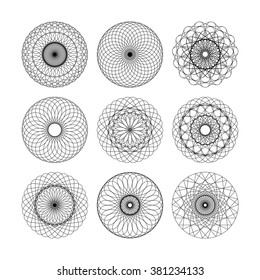 Guilloche decorative elements. Vector set of frames for vouchers, diplomas and certificates