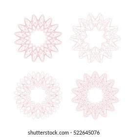Guilloche decorative rosette element. Digital watermark. It can be used as a protective layer for certificate, voucher, banknote, money design, currency, note, check, ticket, reward etc.