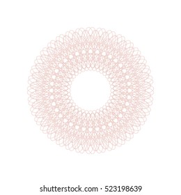 Guilloche decorative rosette element. Digital watermark. It can be used as a protective layer for certificate, voucher, banknote, money design, currency, note, check, ticket, reward etc.
