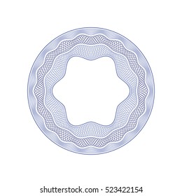 Guilloche decorative rosette element. Digital watermark. It can be used as a protective layer for certificate, voucher, banknote, money design, currency, note, check, ticket, reward etc.