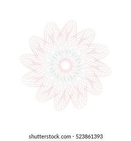 Guilloche decorative rosette element. Digital watermark. It can be used as a protective layer for certificate, voucher, banknote, money design, currency, note, check, ticket, reward etc.