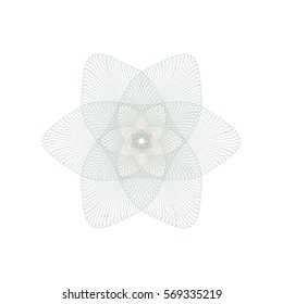 Guilloche decorative rosette element. Digital watermark. It can be used as a protective layer for certificate, voucher, banknote, money design, currency, note, check, ticket, reward etc