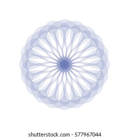 Guilloche decorative rosette element. Digital watermark. It can be used as a protective layer for certificate, voucher, banknote, money design, currency, note, check, ticket, reward etc