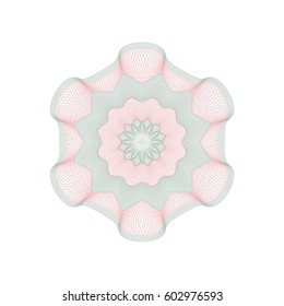 Guilloche decorative rosette element. Digital watermark. It can be used as a protective layer for certificate, voucher, banknote, money design, currency, note, check, ticket, reward etc