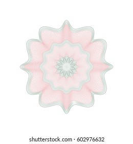 Guilloche decorative rosette element. Digital watermark. It can be used as a protective layer for certificate, voucher, banknote, money design, currency, note, check, ticket, reward etc