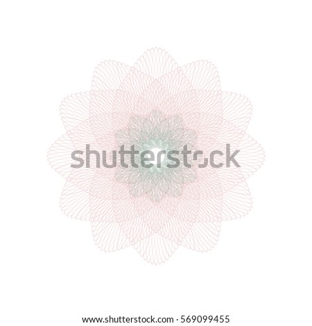 Guilloche decorative rosette element. Digital watermark. It can be used as a protective layer for certificate, voucher, banknote, money design, currency, note, check, ticket, reward etc