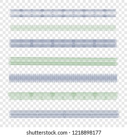 Guilloche. Edge, border, frame. Set. Design element. Can be used for diploma, certificate, banknotes. On a transparent background.