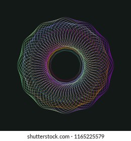 Guilloche element isolated, circle of thin lines, linear blend, digital abstraction, vector illustration
