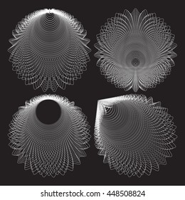 Guilloche elements. abstract vector sign. White guilloche decorative elements on a black background.