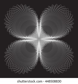 Guilloche elements. abstract vector sign. White guilloche decorative elements on a black background.