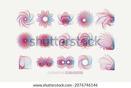 Guilloche elements and numbers collection for certificate or diploma, and currency design. Premium Vector