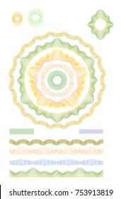 Guilloche elements set
Set of vector guilloche decorative elements good for diploma, banknote and document background