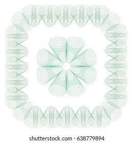 Guilloche frame. It can be used as a protective layer for the certificates, diplomas, banknotes. Pattern Rosette for Fake Money or Other Security Papers - Vector Illustration. Digital watermark.