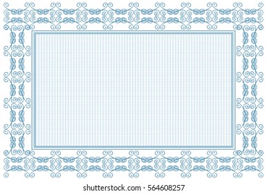 Guilloche. frame. Template. Blue. It can be used for diploma, certificate, banknotes, diplomas. 